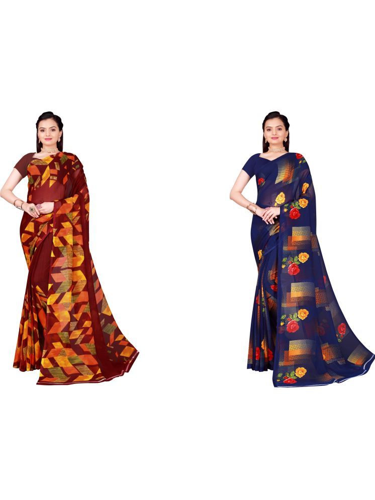     			Samai Georgette Printed Saree With Blouse Piece - Multicolor6 ( Pack of 2 )