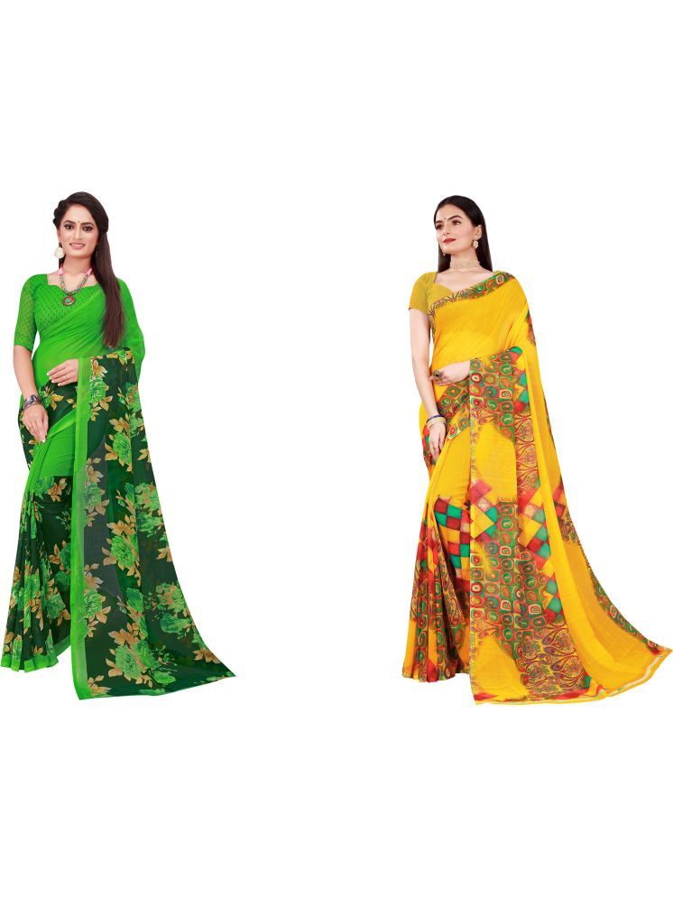     			Samai Georgette Printed Saree With Blouse Piece - Multicolor3 ( Pack of 2 )