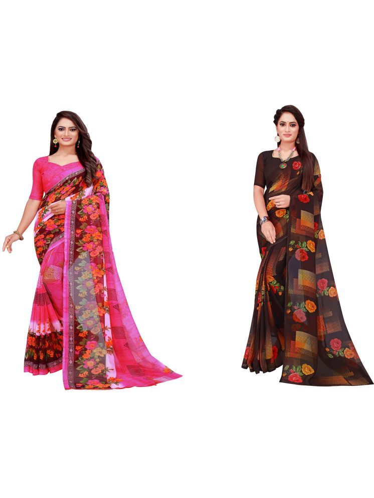     			Samai Georgette Printed Saree With Blouse Piece - Multicolor1 ( Pack of 2 )