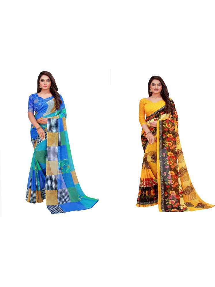     			Samai Georgette Printed Saree With Blouse Piece - Multicolor3 ( Pack of 2 )