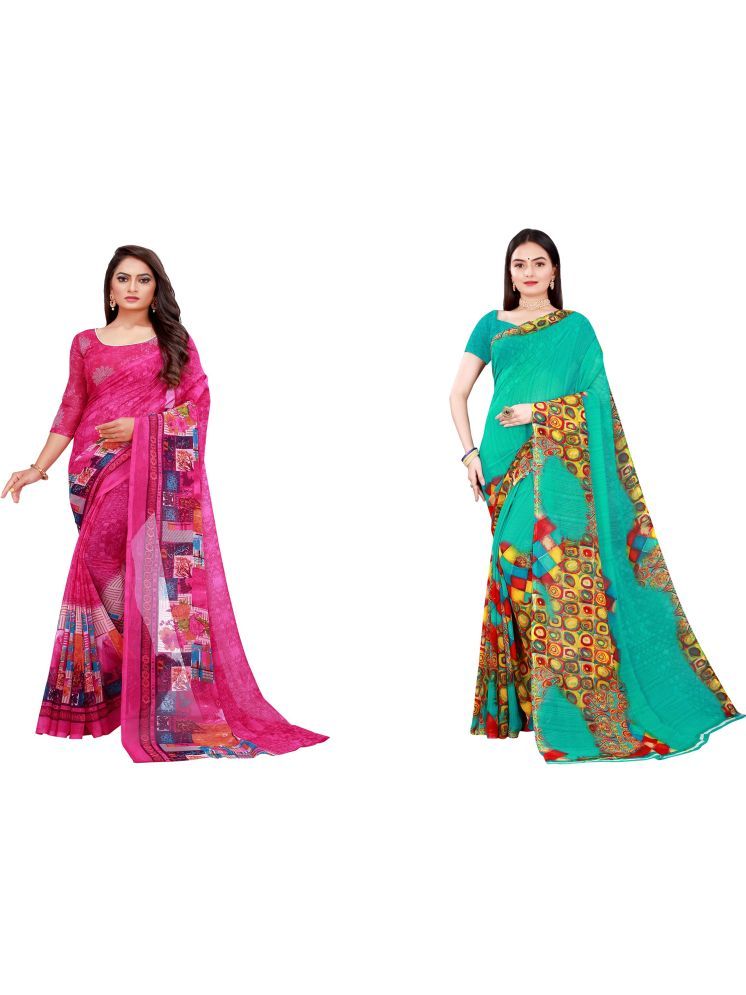     			Samai Georgette Printed Saree With Blouse Piece - Multicolor8 ( Pack of 2 )