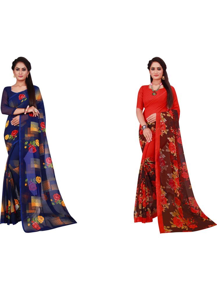     			Samai Georgette Printed Saree With Blouse Piece - Multicolor1 ( Pack of 2 )