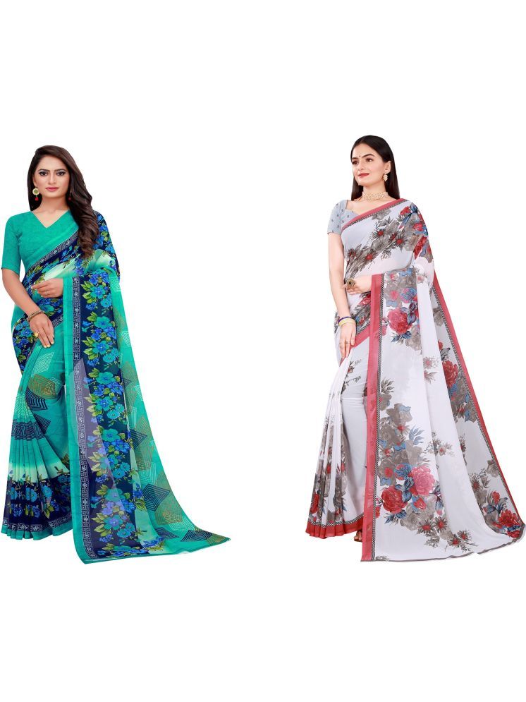     			Samai Georgette Printed Saree With Blouse Piece - Multicolor6 ( Pack of 2 )