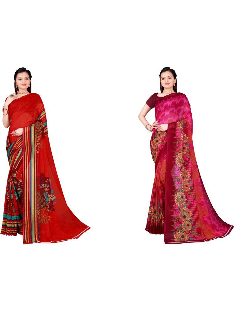     			Samai Georgette Printed Saree With Blouse Piece - Multicolor6 ( Pack of 2 )