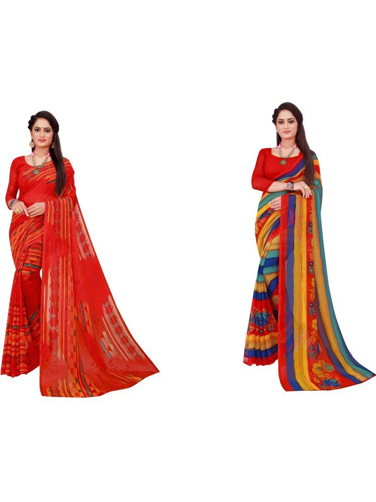     			Samai Georgette Printed Saree With Blouse Piece - Multicolor9 ( Pack of 2 )