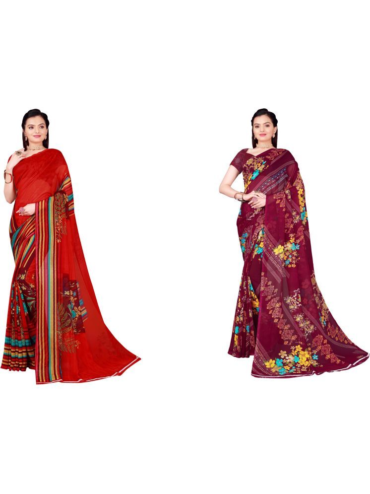     			Samai Georgette Printed Saree With Blouse Piece - Multicolor5 ( Pack of 2 )