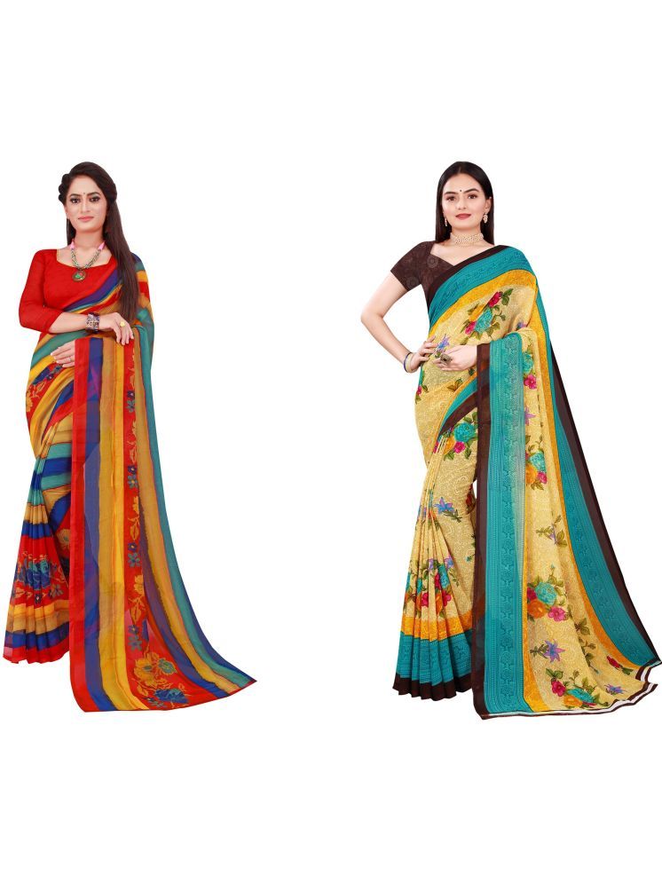     			Samai Georgette Printed Saree With Blouse Piece - Multicolor1 ( Pack of 2 )