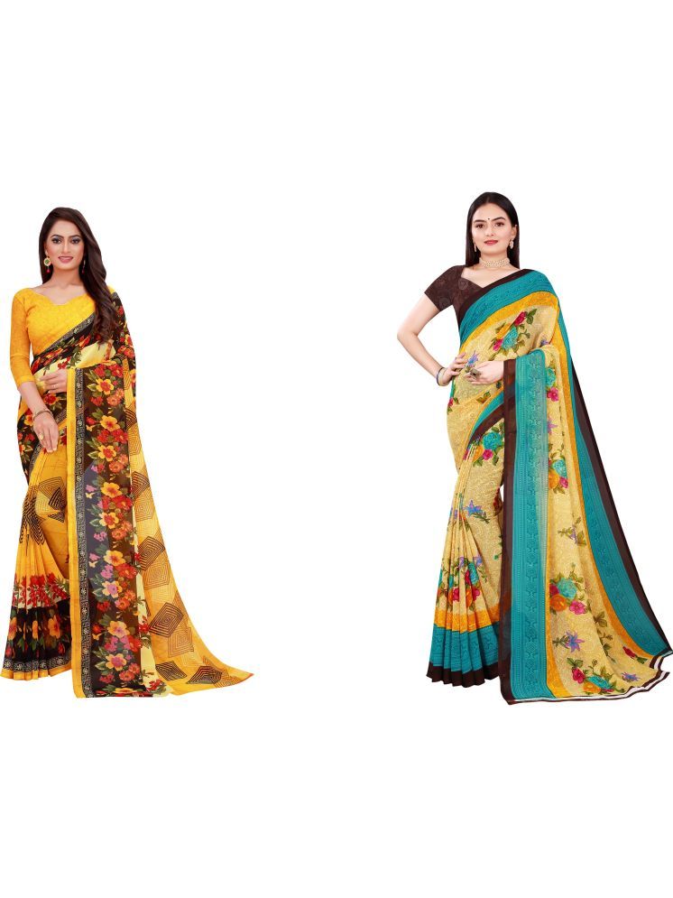     			Samai Georgette Printed Saree With Blouse Piece - Multicolor3 ( Pack of 2 )