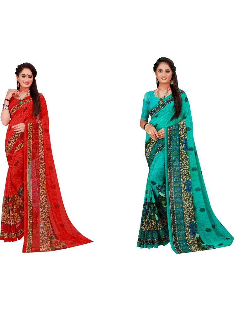     			Samai Georgette Printed Saree With Blouse Piece - Multicolor4 ( Pack of 2 )