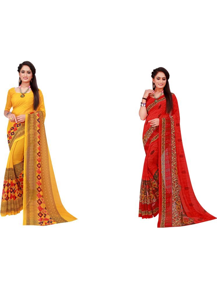     			Samai Georgette Printed Saree With Blouse Piece - Multicolor8 ( Pack of 2 )