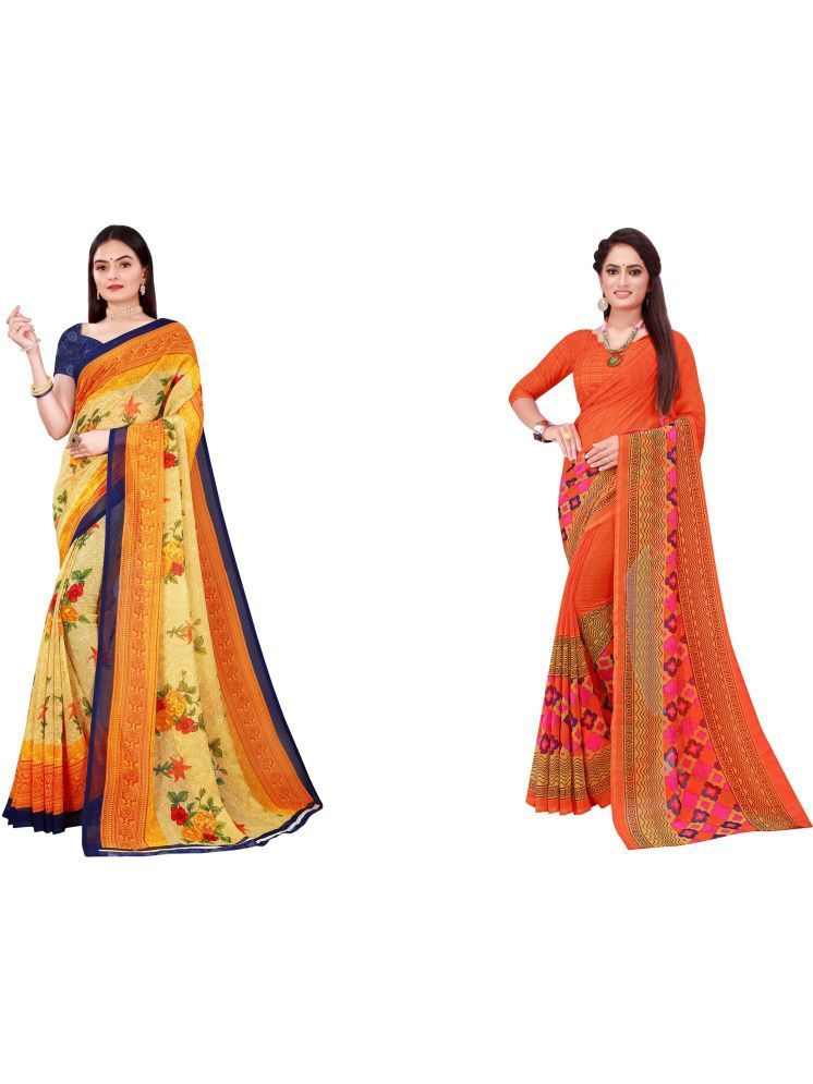     			Samai Georgette Printed Saree With Blouse Piece - Multicolor4 ( Pack of 2 )