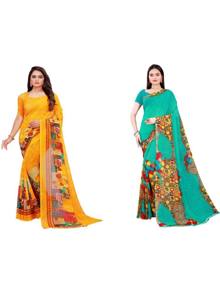     			Samai Georgette Printed Saree With Blouse Piece - Multicolor9 ( Pack of 2 )