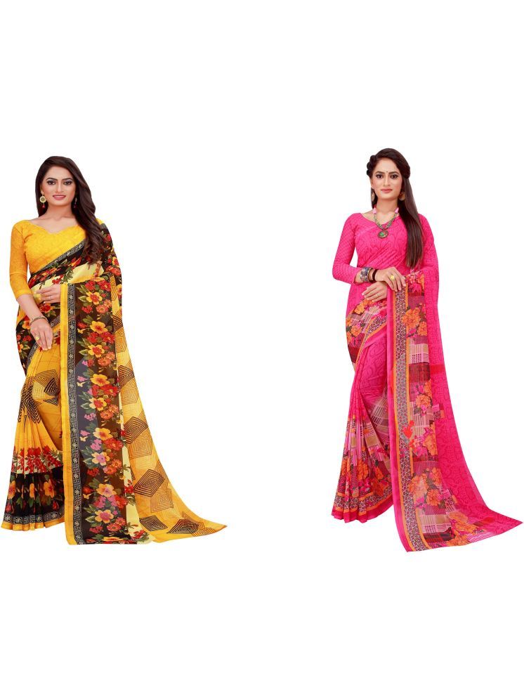     			Samai Georgette Printed Saree With Blouse Piece - Multicolor1 ( Pack of 2 )