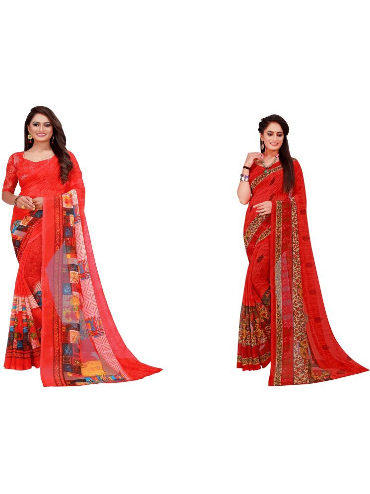     			Samai Georgette Printed Saree With Blouse Piece - Multicolor6 ( Pack of 2 )