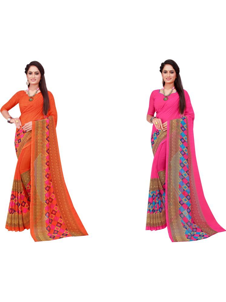     			Samai Georgette Printed Saree With Blouse Piece - Multicolor5 ( Pack of 2 )