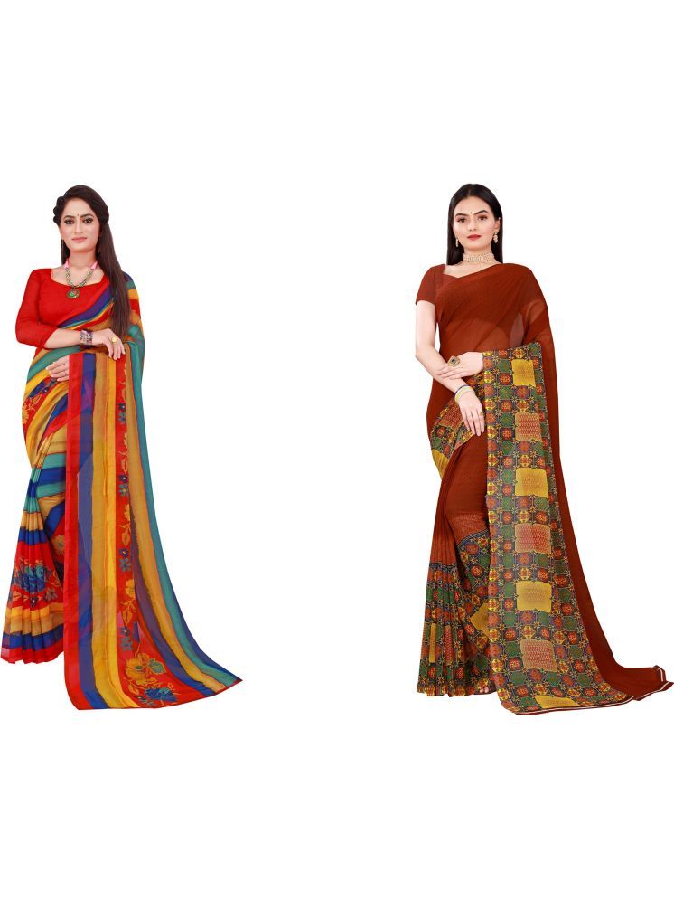     			Samai Georgette Printed Saree With Blouse Piece - Multicolor5 ( Pack of 2 )