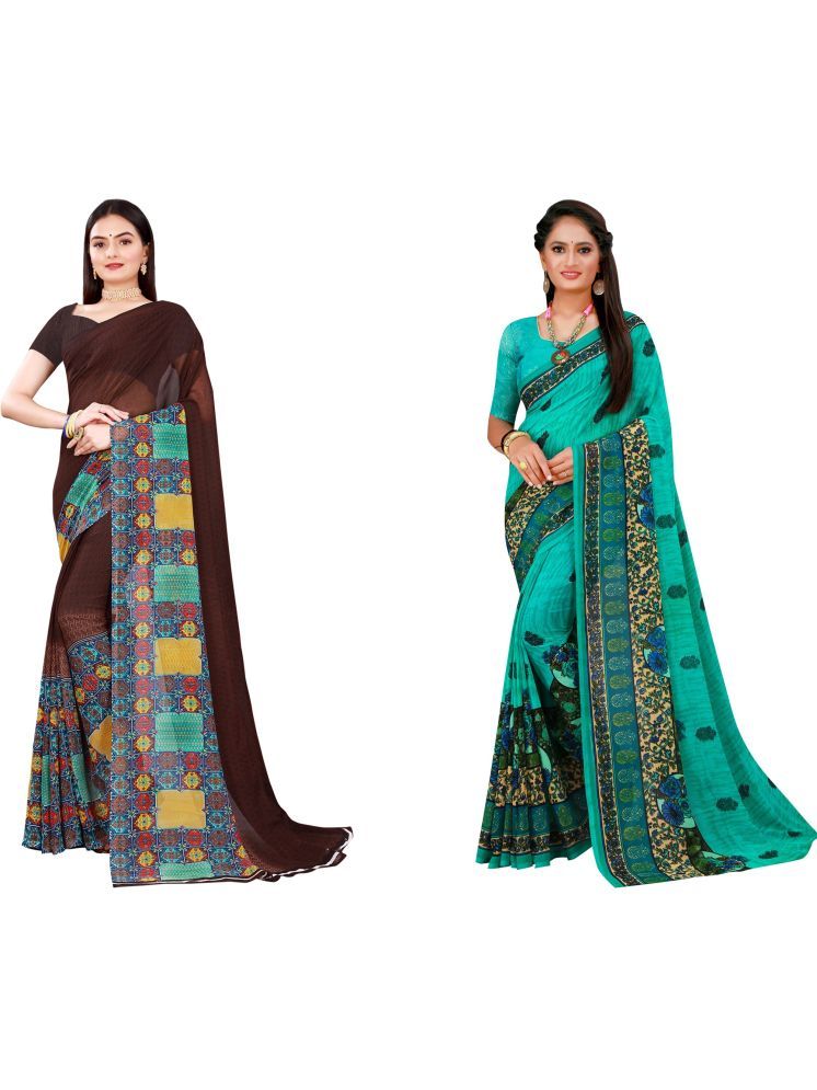     			Samai Georgette Printed Saree With Blouse Piece - Multicolor ( Pack of 2 )