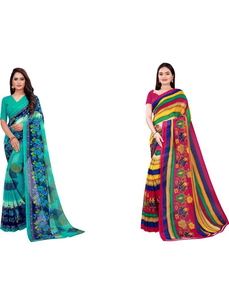     			Samai Georgette Printed Saree With Blouse Piece - Multicolor6 ( Pack of 2 )