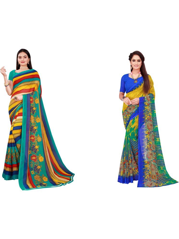     			Samai Georgette Printed Saree With Blouse Piece - Multicolor9 ( Pack of 2 )