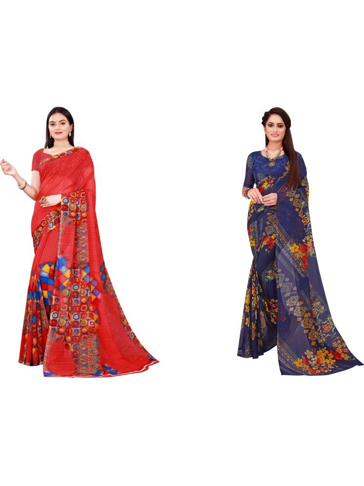     			Samai Georgette Printed Saree With Blouse Piece - Multicolor5 ( Pack of 2 )