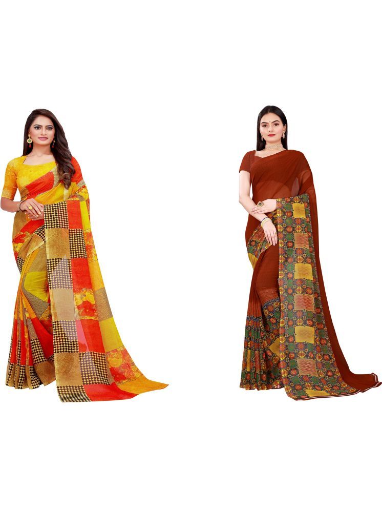     			Samai Georgette Printed Saree With Blouse Piece - Multicolor5 ( Pack of 2 )