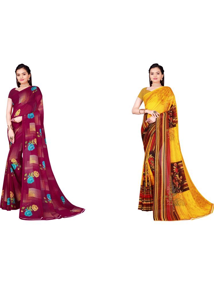     			Samai Georgette Printed Saree With Blouse Piece - Multicolor5 ( Pack of 2 )