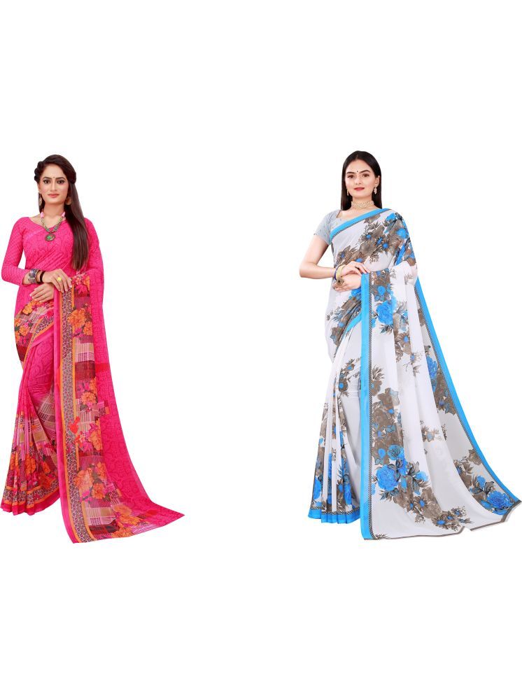     			Samai Georgette Printed Saree With Blouse Piece - Multicolor1 ( Pack of 2 )