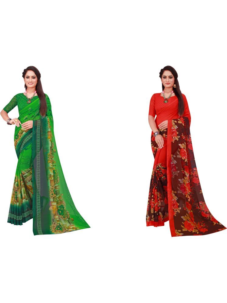     			Samai Georgette Printed Saree With Blouse Piece - Multicolor6 ( Pack of 2 )