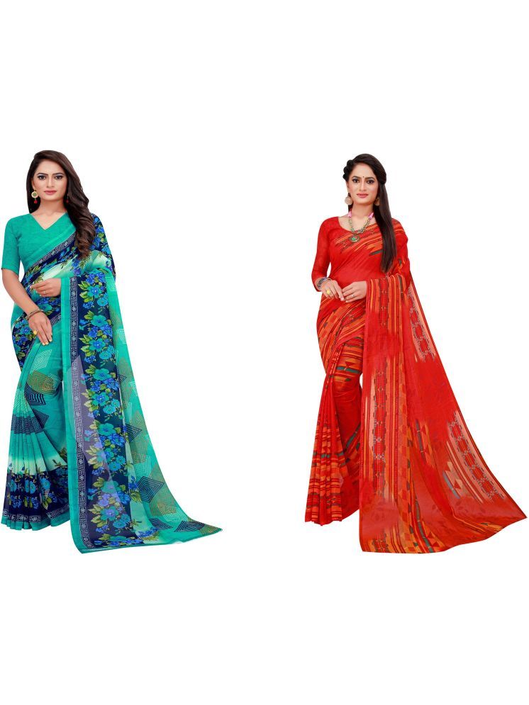     			Samai Georgette Printed Saree With Blouse Piece - Multicolor5 ( Pack of 2 )