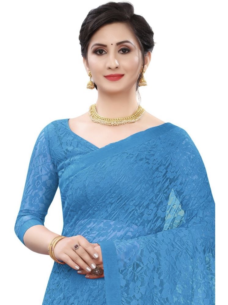     			Samai Net Self Design Saree Without Blouse Piece - Turquoise ( Pack of 1 )