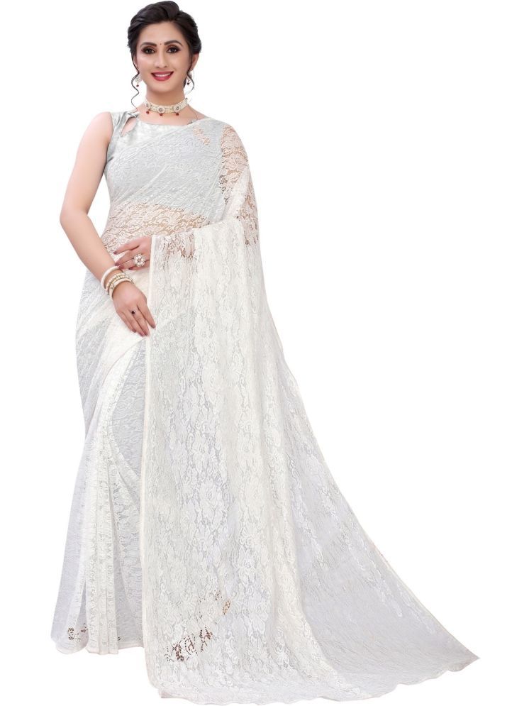     			Samai Net Solid Saree Without Blouse Piece - White ( Pack of 1 )