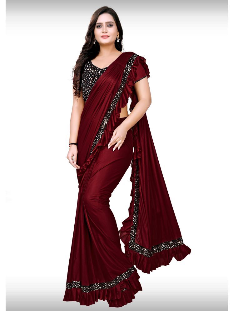     			Samai Silk Embellished Saree With Blouse Piece - Maroon ( Pack of 1 )