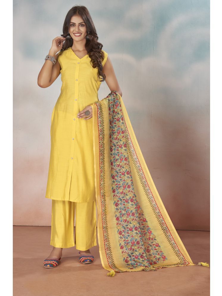     			Style Samsara Cotton Silk Solid Kurti With Pants Women's Stitched Salwar Suit - Yellow ( Pack of 1 )