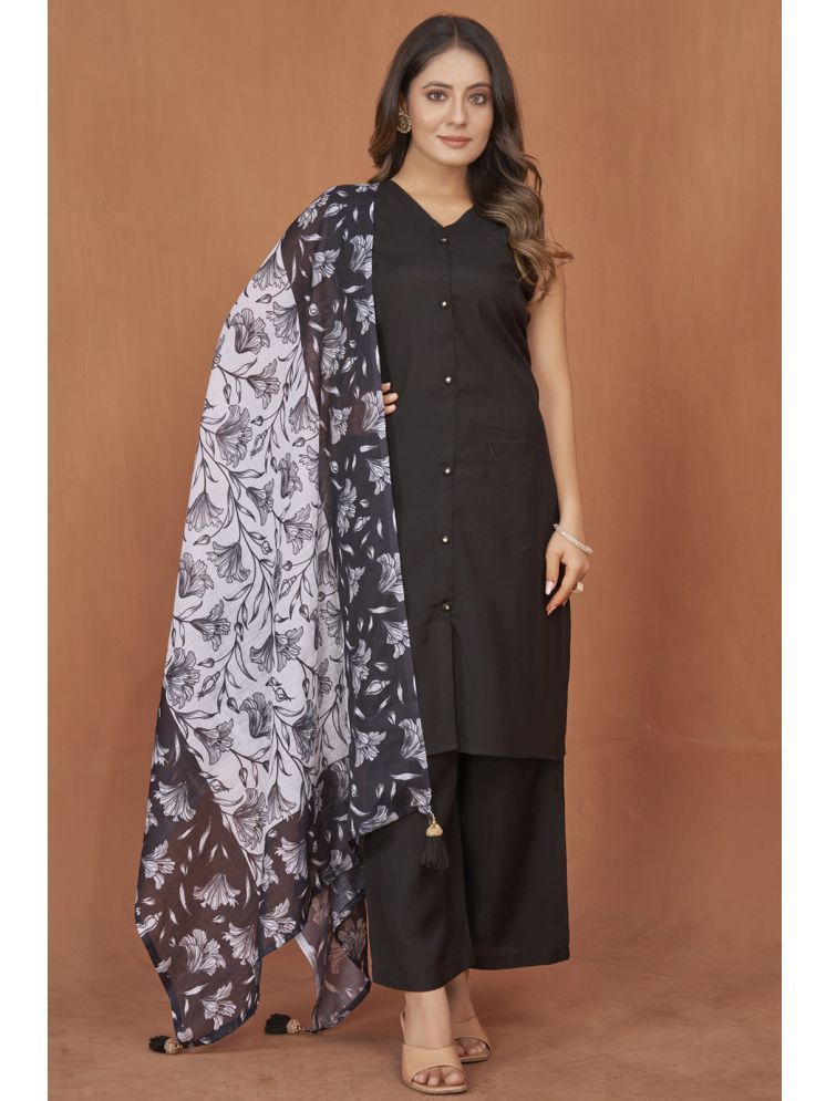     			Style Samsara Cotton Silk Solid Kurti With Pants Women's Stitched Salwar Suit - Black ( Pack of 1 )