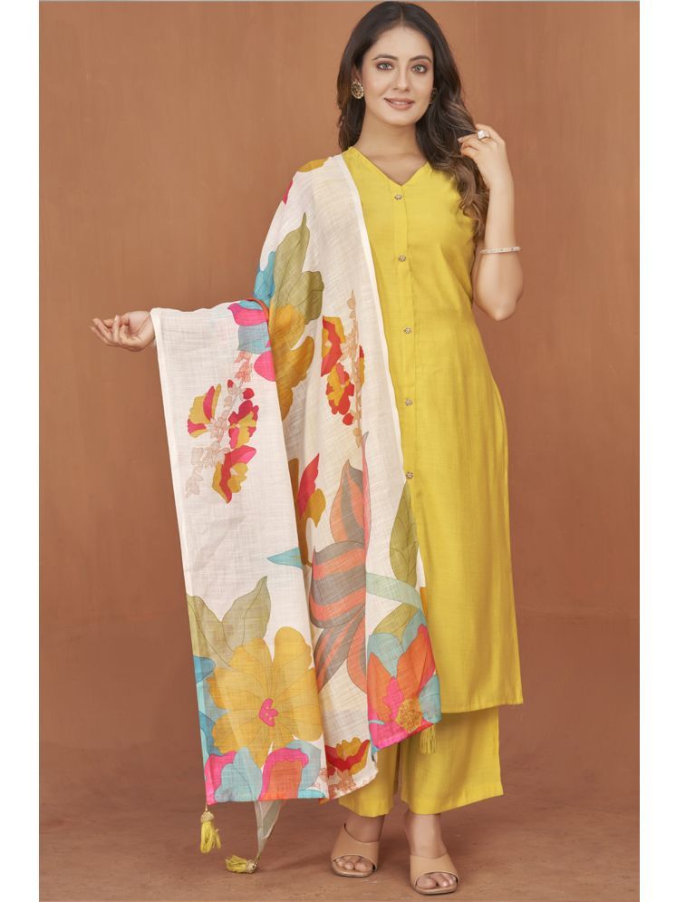     			Style Samsara Cotton Silk Solid Kurti With Pants Women's Stitched Salwar Suit - Yellow ( Pack of 1 )