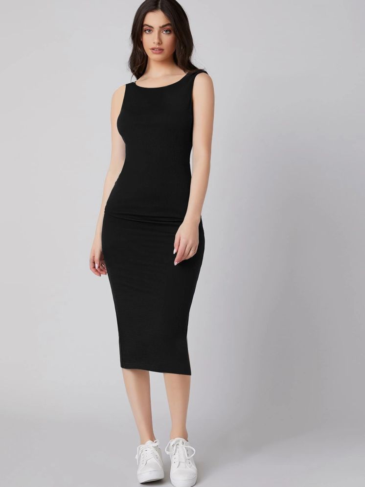     			TOOCHKI Lycra Solid Midi Women's Bodycon Dress - Black ( Pack of 1 )