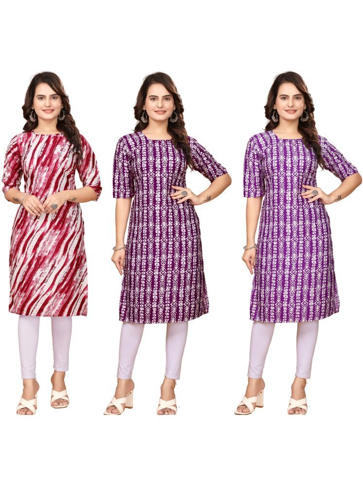     			VACHHARAJ GROUP[ Crepe Printed Straight Women's Kurti - Red,Maroon,Lavender ( Pack of 3 )