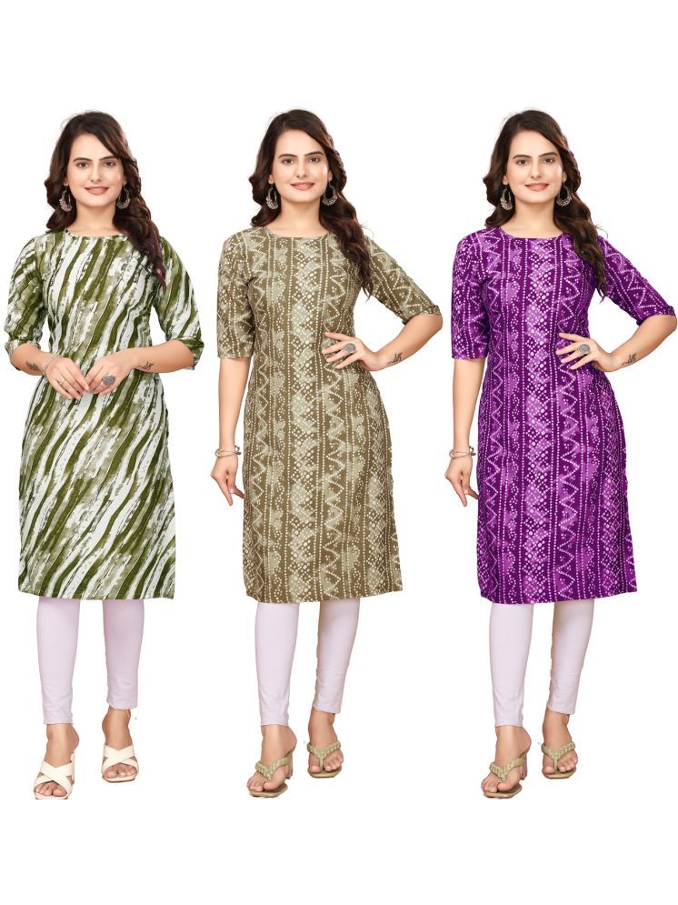     			VACHHARAJ GROUP Crepe Printed Straight Women's Kurti - Green,Purple,Multicolor ( Pack of 3 )