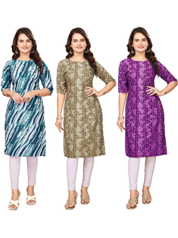     			VACHHARAJ GROUP Crepe Printed Straight Women's Kurti - Navy Blue,Multicolor,Purple ( Pack of 3 )