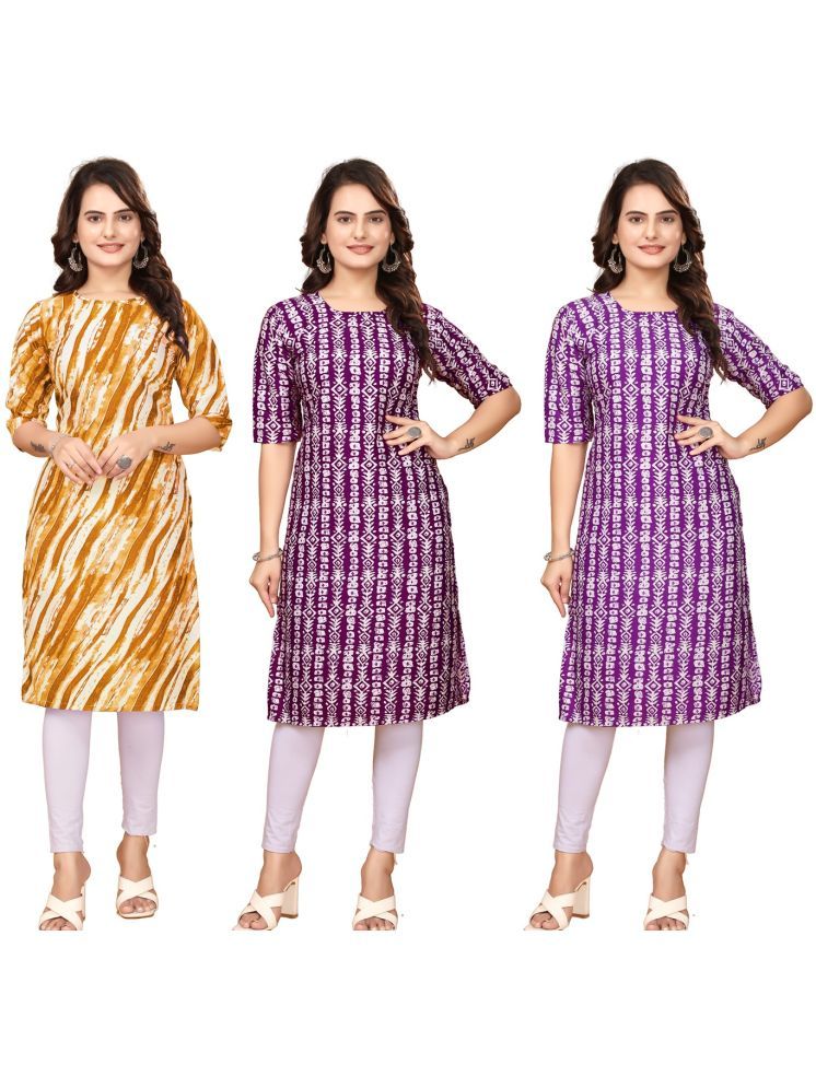     			VACHHARAJ GROUP Crepe Printed Straight Women's Kurti - Yellow,Lavender,Maroon ( Pack of 3 )