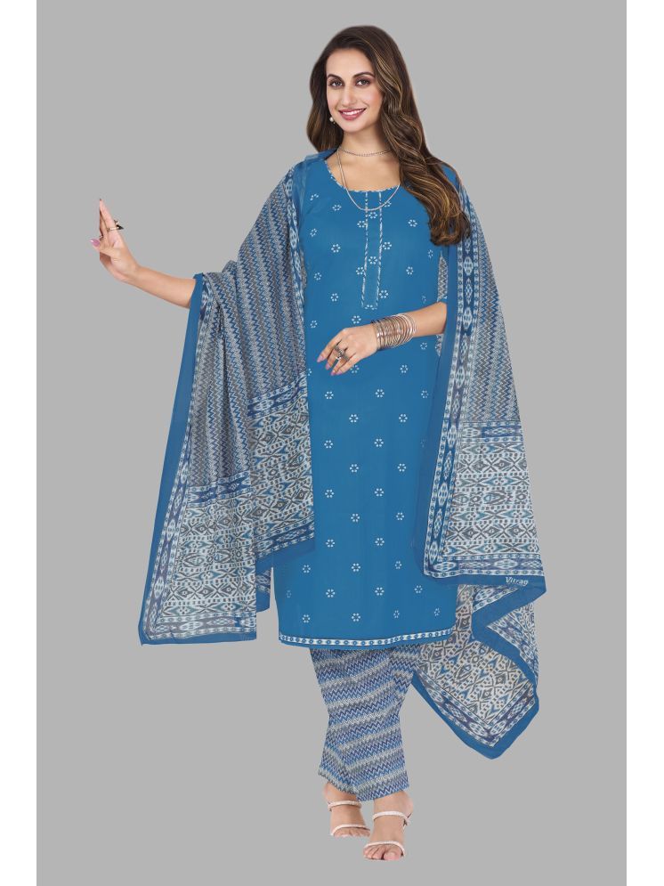     			shree jeenmata collection Cotton Printed Kurti With Pants Women's Stitched Salwar Suit - Blue ( Pack of 1 )