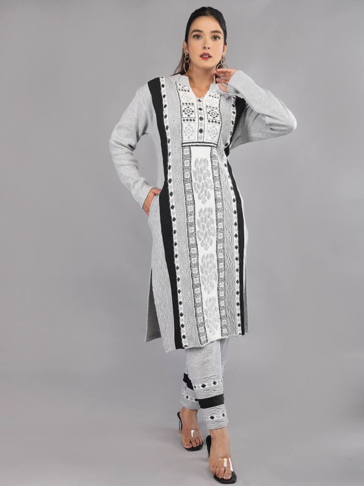     			tysort Woollen Self Design Kurti With Pants Women's Stitched Salwar Suit - Light Grey ( Pack of 1 )