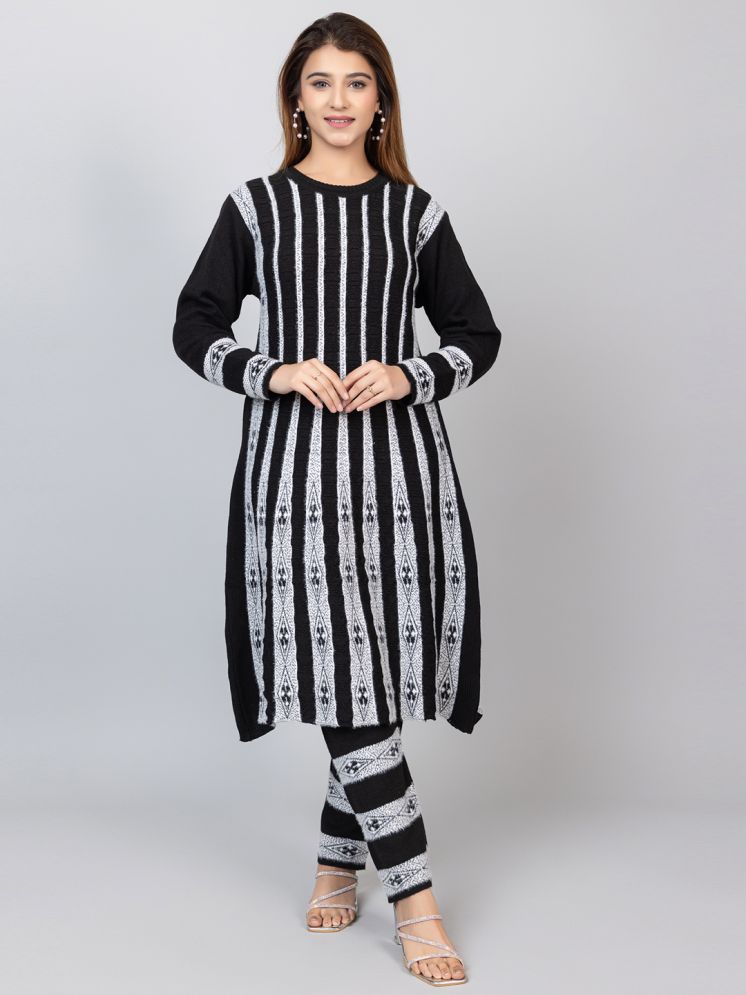     			tysort Woollen Striped Kurti With Pants Women's Stitched Salwar Suit - Black ( Pack of 1 )