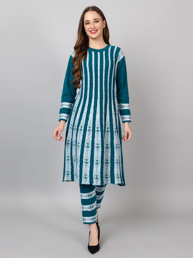     			tysort Woollen Striped Kurti With Pants Women's Stitched Salwar Suit - Sea Green ( Pack of 1 )