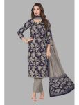 shree jeenmata collection Cotton Printed Kurti With Pants Women's Stitched Salwar Suit - Blue ( Pack of 1 )