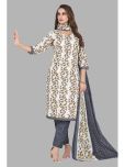 shree jeenmata collection Cotton Printed Kurti With Pants Women's Stitched Salwar Suit - White ( Pack of 1 )