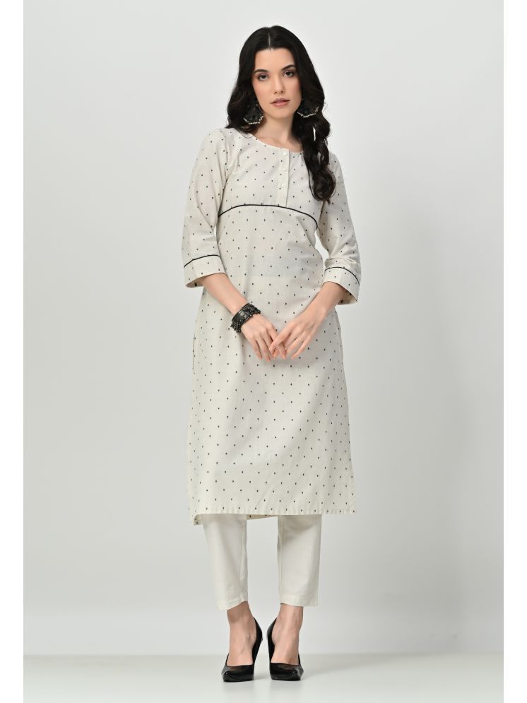     			AMBI Cotton Blend Printed Kurti With Palazzo Women's Stitched Salwar Suit - Cream ( Pack of 1 )