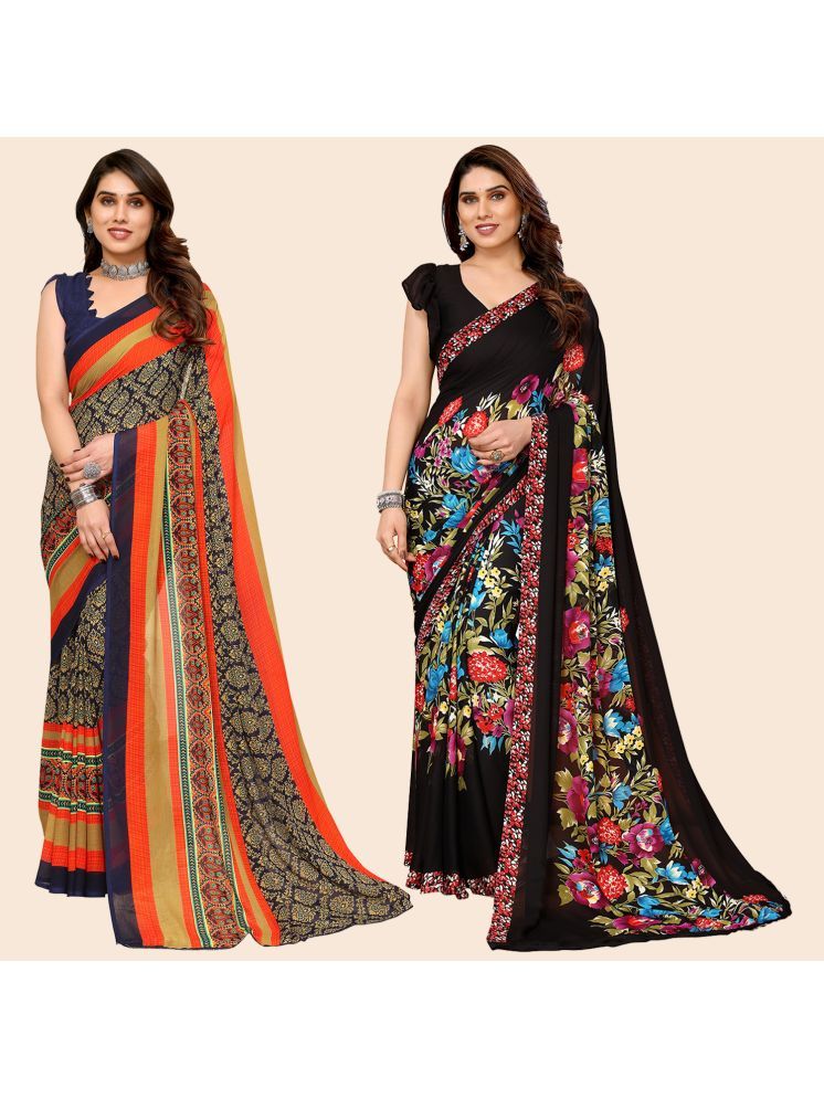     			ANAND SAREES Georgette Printed Saree With Blouse Piece - Multicolor ( Pack of 2 )