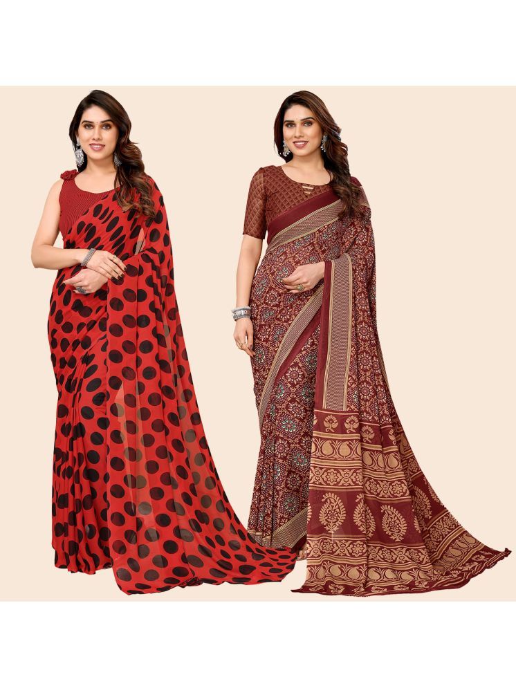     			ANAND SAREES Georgette Printed Saree With Blouse Piece - Multicolor ( Pack of 2 )