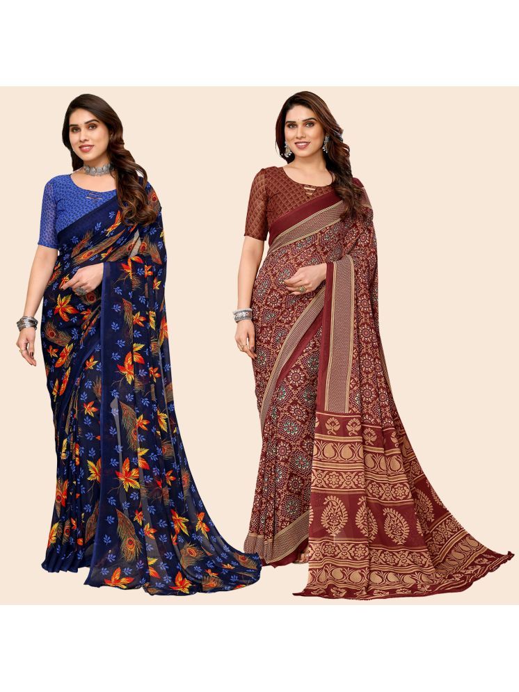     			ANAND SAREES Georgette Printed Saree With Blouse Piece - Multicolor ( Pack of 2 )